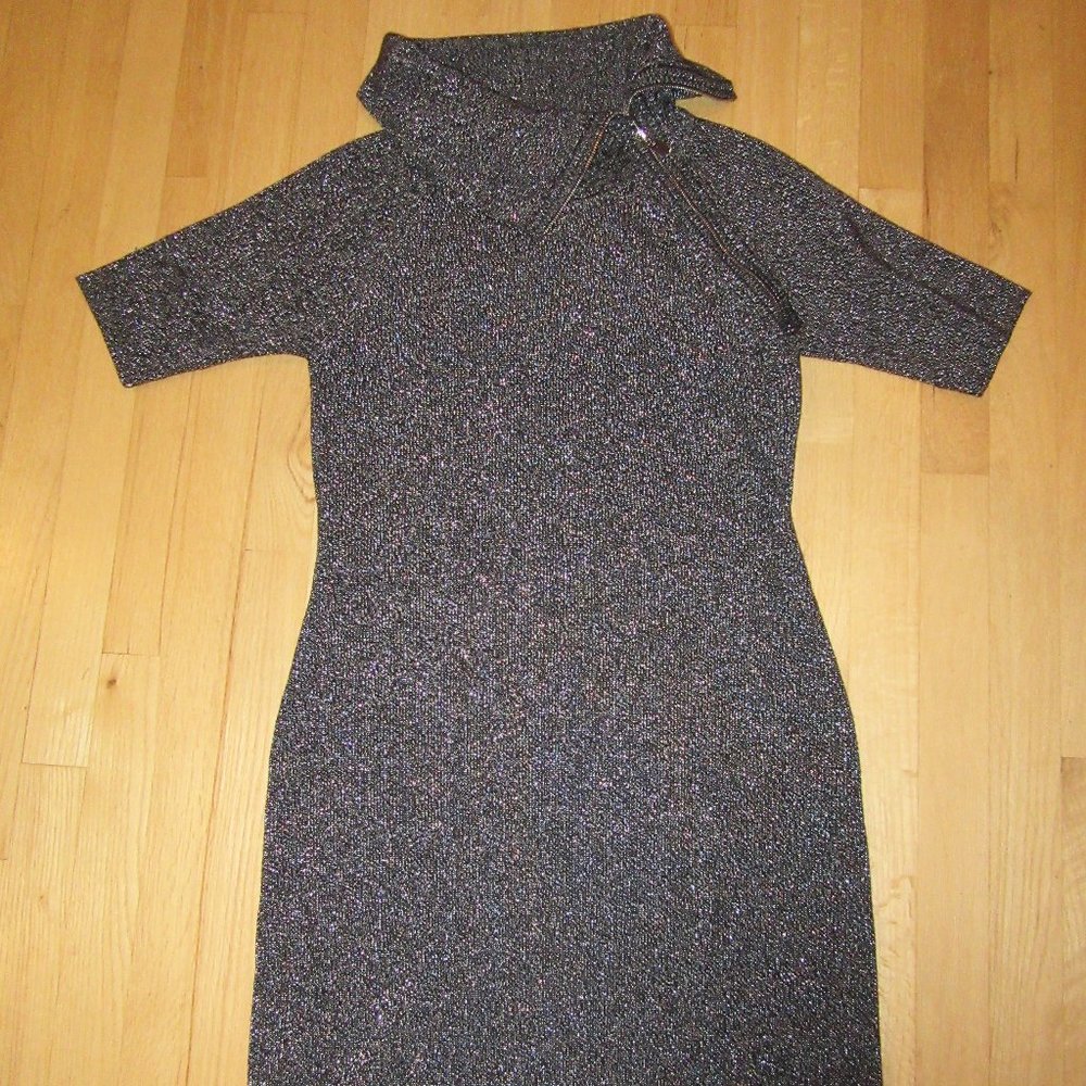 WOMEN'S CALVIN KLEIN METALLIC SWEATER DRESS/COWL NECK/SHORT SLEEVES/SIZE MEDIUM!